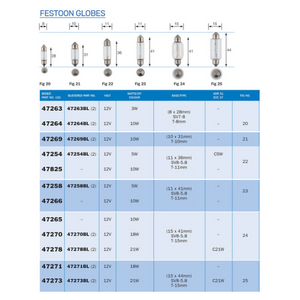 Narva 12V Festoon Globes Box of 10 - Various sizes