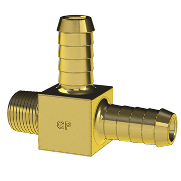 Brass Hose Barb Run Tee - 1/2 Hose by 1/2 Hose by 3/8 NPT Thread